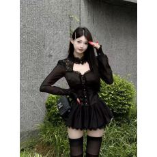 批发甜辣性感气质纯欲辣妹制服蕾丝上衣高腰半身裙秋季新款女装两件套