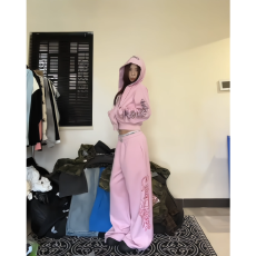 批发哥特风休闲运动服套装女秋冬新款字母印花短款连帽卫衣卫裤两件套