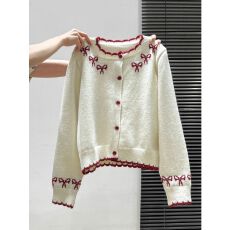 批发【绵羊绒】韩系甜美撞色<b class='q'>假两件</b>针织开衫女秋冬百搭毛衣女外套潮