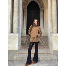 批发秋冬新款慵懒风纯色纽扣立领毛呢外套女气质百搭休闲<b class='q'>显瘦</b>百搭大衣