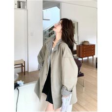 批发原版做法立领高级穿格子风衣外套女秋<b class='q'>冬</b>新款宽松中长款英伦风大衣