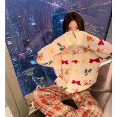 批发【100%锦纶】蝴蝶结毛衣女秋冬季新款宽松百搭圆领长袖针织衫潮