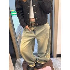 批发美式复古弯刀牛仔裤男女秋冬季新款高街宽松垂感显瘦阔腿长裤