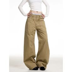 批发美式复古做旧工装牛仔裤男女设计感百搭直筒宽松显瘦拼接休闲长裤