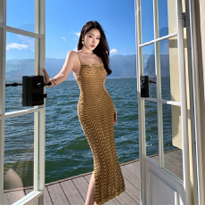 批发性感辣妹针织镂空吊带裙女<b class='q'>夏</b>气质绑带露背度假裙