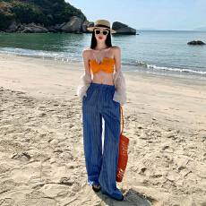 批发海边度假风沙滩穿搭休闲松弛感白色<b class='q'>防晒</b>衬衫性感比基尼上衣套装潮