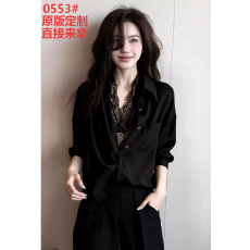 批发极简风黑色长袖女士衬衫2026春季新款百搭小众设计感通勤气质上衣