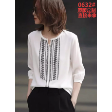 批发法式刺绣七分袖白色衬衫女2026春季新款宽松显瘦百搭上衣气质衬衣