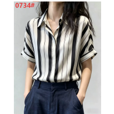批发<b class='q'>复古</b>条纹拼接风短袖衬衫女2026夏季新款宽松百搭港味上衣条纹大衫