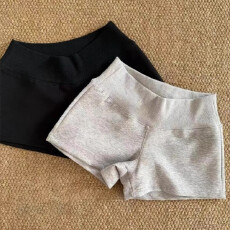 批发官图~6535华棉复合<b class='q'>牛奶</b><b class='q'>丝</b>灰色休闲百搭辣妹高腰运动短裤女