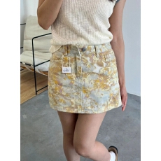 批发夏季新款复古印花气质扎染防走光半身裙女装高腰宽松A字裙短裙子