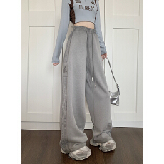 批发【<b class='q'>实拍</b> 原版包边】 高街条纹运动裤女秋季美式卫裤宽松休闲裤子