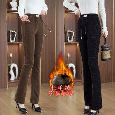 批发华夫格+北极绒2025年新款秋冬款<b class='q'>中年</b>妈妈抽绳松紧腰时尚<b class='q'>女裤</b>