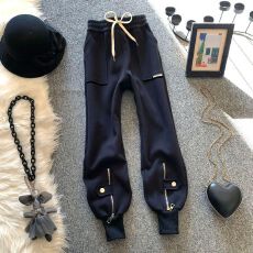 批发设计感休闲加绒炸街哈伦卫裤<b class='q'>女</b>秋冬潮新款高腰显瘦韩版运动束脚裤