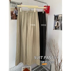 批发实拍条纹<b class='q'>亚麻</b>西装阔腿裤女2025秋季新款设计感气质高腰显瘦休闲裤