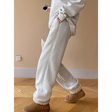 批发白灰色加厚绒束脚运动裤女装冬季新款小个子保暖棉裤宽松<b class='q'>休闲</b>卫裤