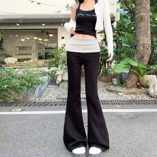 批发美式休闲卫裤春季垂感撞色拼接低腰修身显瘦运动瑜伽喇叭裤<b class='q'>多巴胺</b>