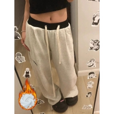 批发【常规/加绒】 美式灰色运动裤<b class='q'>女</b>秋冬新款宽松直筒阔腿休闲卫裤