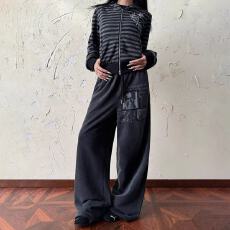 美式复古做旧字母人物印花卫裤宽松休闲阔腿百搭设计感直筒长裤