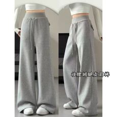 批发高腰阔腿裤女秋季2025新款垂感宽松直筒休闲<b class='q'>运动</b>卫裤春秋拖地长裤