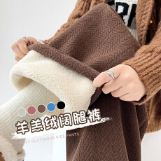 批发大码<b class='q'>女装</b>】人字纹阔腿裤女秋冬高腰垂感<b class='q'>胖</b>mm<b class='q'>雪尼尔</b>羊羔