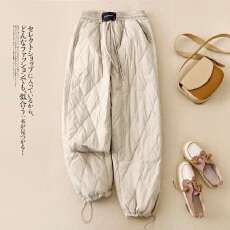 批发剪标外贸时尚轻薄仿羽绒棉裤女冬季外穿休闲菱格直筒阔腿裤