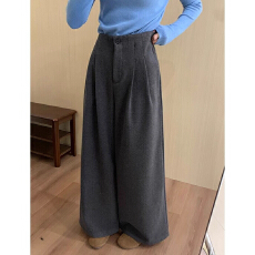 批发深灰色毛呢西<b class='q'>装</b>休闲<b class='q'>裤</b>女秋冬新款加绒显瘦宽松<b class='q'>气质</b>百搭阔腿<b class='q'>裤</b><b class='q'>高腰</b>