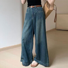 批发韩版个性阔腿牛仔<b class='q'>裤</b>女春秋新款百搭高腰宽松显瘦显高拖地牛仔<b class='q'>裤</b>