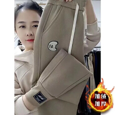 批发欧货2025秋冬大码加绒加厚卫裤<b class='q'>女</b>高腰束脚休闲裤显瘦运动裤<b class='q'>哈伦裤</b>