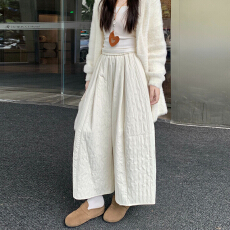 批发韩版夹棉保暖高腰休闲裤女秋冬季加绒宽松显瘦阔腿百搭裤子