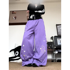 批发原版纯棉华棉复合面料星星印花高质量弯刀卫裤