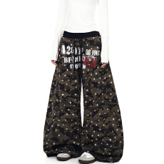 批发加绒S-2XL（原版纯棉华棉复贝贝绒水印迷彩阔腿卫裤