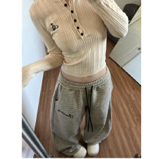 批发广州原版面料】条纹<b class='q'>休闲裤</b>女2025年新款秋冬宽松直筒阔腿裤