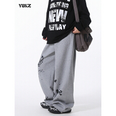 批发YBKZ街舞潮牌美式街头涂鸦印花卫裤女宽松休闲设计感爵士舞卫裤