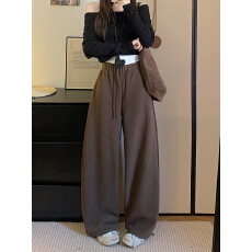 批发原布毛巾细绒宽松垂感休闲裤女韩系百搭<b class='q'>通勤</b>设计慵懒风松驰感阔腿