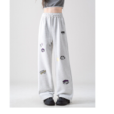 批发韩版<b class='q'>大码</b>刺绣休闲裤女设计感宽松直筒阔腿裤