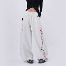 批发美式<b class='q'>嘻哈</b>风字母印花宽松束脚卫<b class='q'>裤</b>女灰色阔腿休闲<b class='q'>裤</b>抽绳垂感运动<b class='q'>裤</b>