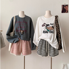 批发粉色条纹羊羔毛休闲<b class='q'>短裤</b>女冬季蕾丝花边直筒裤子高腰a字热裤靴裤