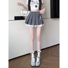 批发纯欲设计感<b class='q'>百褶</b>裙女秋季新款蕾丝花边半身裙小众辣妹A字<b class='q'>短裙</b>