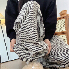 斜纹亮丝慵懒垂感显瘦百搭休闲运动裤女春季新款通勤宽松阔腿裤