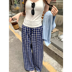 批发原版质量】格子休闲裤夏季宽松慵懒松弛感阔腿裤