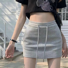 批发简约<b class='q'>百搭</b>休闲运动半身裙女夏抽绳高腰显瘦包臀裙小个子a字短裙