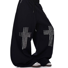 批发原版起版 十字架铆钉直筒卫裤新款爵士跳舞宽松美式阔腿裤