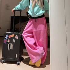 批发原版起版 粉色波点印花卫裤女<b class='q'>春</b>秋新款慵懒垂感运动爵士裤