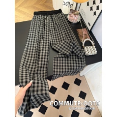 批发复古慵懒风格子阔腿裤女撞色高腰<b class='q'>百搭</b>通勤直筒垂感拖地长裤