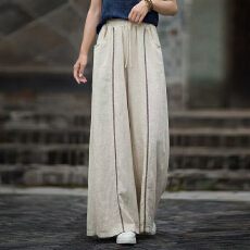 批发夏季棉麻<b class='q'>阔腿裤</b>小众个性文艺范宽松休闲长裤女式个性系绳亚麻裤