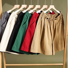 批发休闲工装裤纯棉款短裤百搭2026新款大码女装松紧腰五分裤<b class='q'>阔腿裤</b>