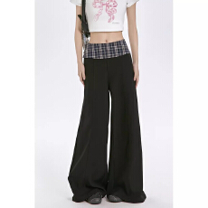 批发高腰<b class='q'>格子</b>薄料黑色垂感2026年春夏季高级感宽松<b class='q'>西装</b>直筒拖地休闲裤