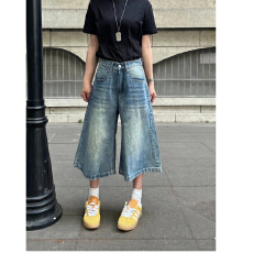 批发时尚流行潮流慵懒甄枚前竹节纹<b class='q'>男</b>女夏季<b class='q'>牛仔</b><b class='q'>短裤</b>无***ins