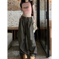 批发美式复古工装裤女春秋高腰阔腿休闲宽松<b class='q'>显瘦</b>军绿色纯棉<b class='q'>显瘦</b><b class='q'>运动</b>裤